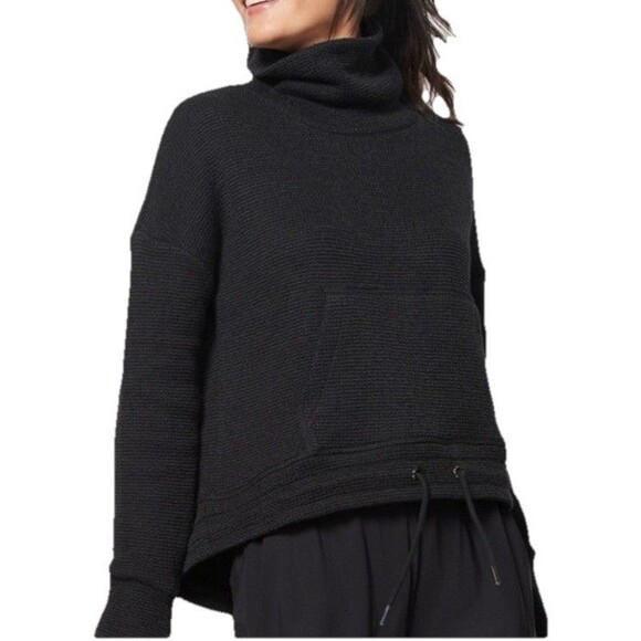 Sweaty Betty Women's Black Restful Boucle High Neck Pocket Jumper Sweater Size L - Picture 1 of 7